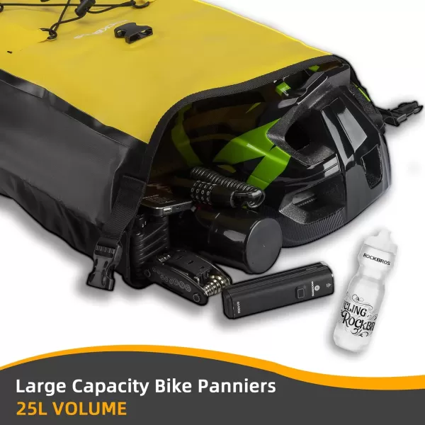 imageROCKBROS Bike Panniers Waterproof Bike Rear Rack Bag Max 30L Large Capacity Bike Rear Panniers for Cycling Traveling CommutingYellow2