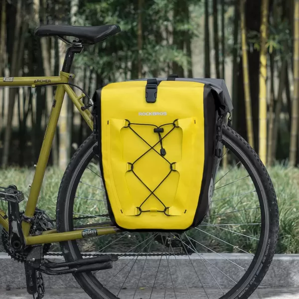 imageROCKBROS Bike Panniers Waterproof Bike Rear Rack Bag Max 30L Large Capacity Bike Rear Panniers for Cycling Traveling CommutingYellow2