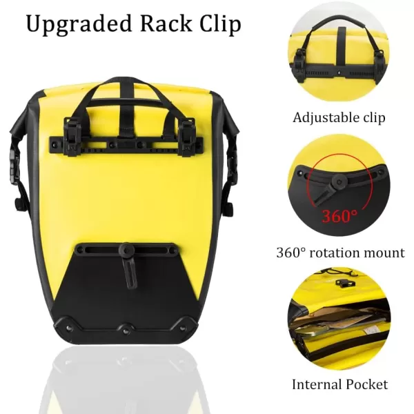 imageROCKBROS Bike Panniers Waterproof Bike Rear Rack Bag Max 30L Large Capacity Bike Rear Panniers for Cycling Traveling CommutingYellow2