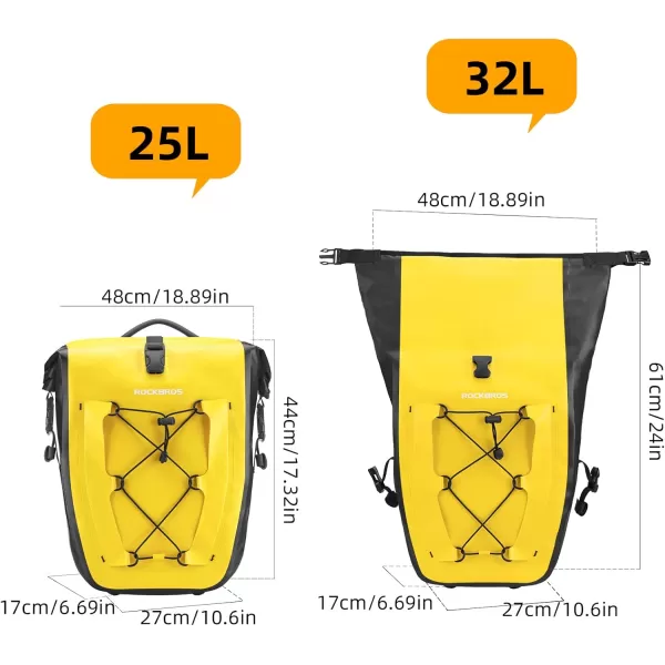 imageROCKBROS Bike Panniers Waterproof Bike Rear Rack Bag Max 30L Large Capacity Bike Rear Panniers for Cycling Traveling CommutingYellow2
