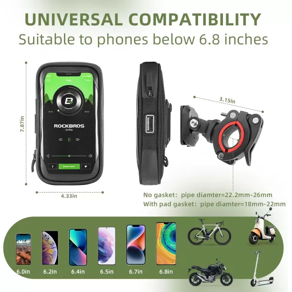 imageROCKBROS Bike Phone Mount Bag Bicycle Phone Holder Waterproof Bike Bag 360Rotatable Shockproof Handlebar Cycling Pouch Bike Accessories Motorcycle Cell Phone Holder Below 68with Rain Cover