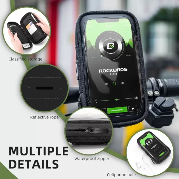 imageROCKBROS Bike Phone Mount Bag Bicycle Phone Holder Waterproof Bike Bag 360Rotatable Shockproof Handlebar Cycling Pouch Bike Accessories Motorcycle Cell Phone Holder Below 68with Rain Cover