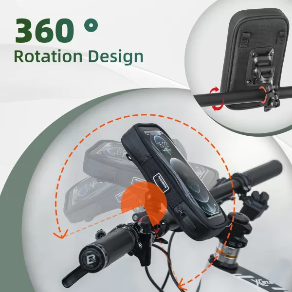imageROCKBROS Bike Phone Mount Bag Bicycle Phone Holder Waterproof Bike Bag 360Rotatable Shockproof Handlebar Cycling Pouch Bike Accessories Motorcycle Cell Phone Holder Below 68with Rain Cover