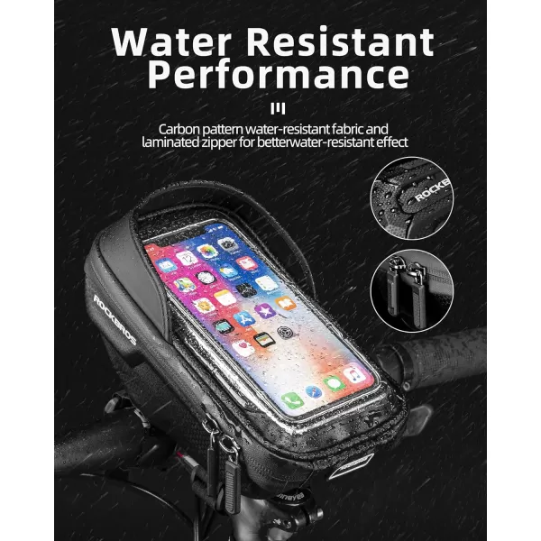 imageROCKBROS Bike Phone Mount Bag Bike Front Frame Handlebar Bag Waterproof Bike Phone Holder Case Bicycle Accessories Pouch Sensitive Touch Screen Compatible with iPhone 11 XS Max XR 8 Plus Below 65quotblack 2