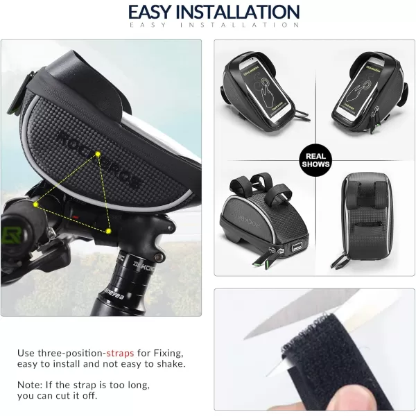 imageROCKBROS Bike Phone Mount Bag Bike Front Frame Handlebar Bag Waterproof Bike Phone Holder Case Bicycle Accessories Pouch Sensitive Touch Screen Compatible with iPhone 11 XS Max XR 8 Plus Below 65quotblack