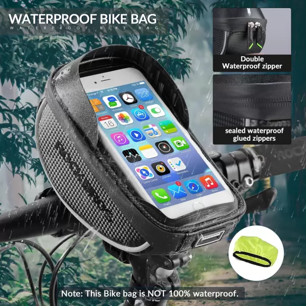 imageROCKBROS Bike Phone Mount Bag Bike Front Frame Handlebar Bag Waterproof Bike Phone Holder Case Bicycle Accessories Pouch Sensitive Touch Screen Compatible with iPhone 11 XS Max XR 8 Plus Below 65quotblack