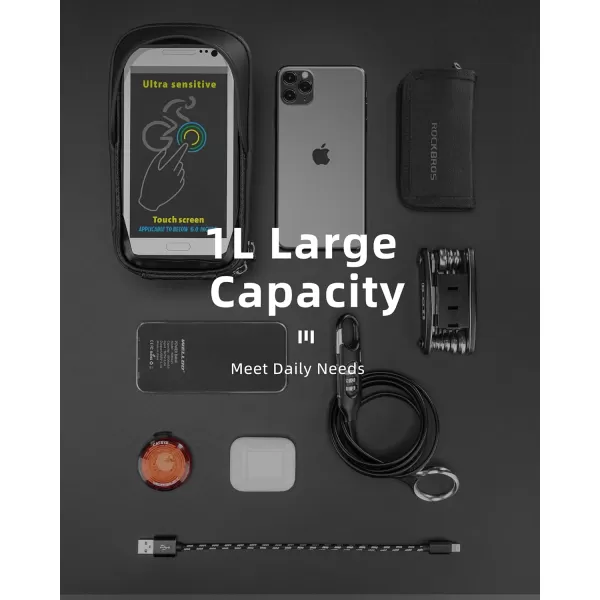 imageROCKBROS Bike Phone Mount Bag Bike Front Frame Handlebar Bag Waterproof Bike Phone Holder Case Bicycle Accessories Pouch Sensitive Touch Screen Compatible with iPhone 11 XS Max XR 8 Plus Below 65quotblack 2