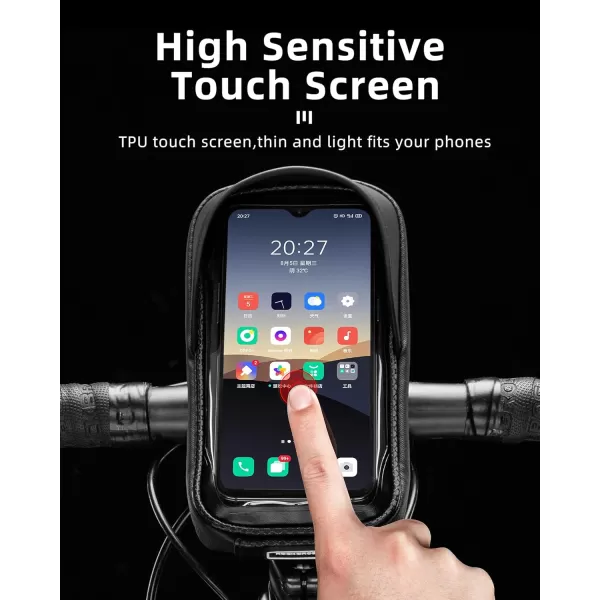 imageROCKBROS Bike Phone Mount Bag Bike Front Frame Handlebar Bag Waterproof Bike Phone Holder Case Bicycle Accessories Pouch Sensitive Touch Screen Compatible with iPhone 11 XS Max XR 8 Plus Below 65quotblack 2