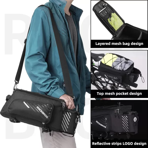 imageROCKBROS Bike Rack Bag Bicycle Bag Trunk Rear Rack Bag Bike Panniers Bike Accessories Basket Storage Luggage Saddle Shoulder Bag 13L With Rain Cover