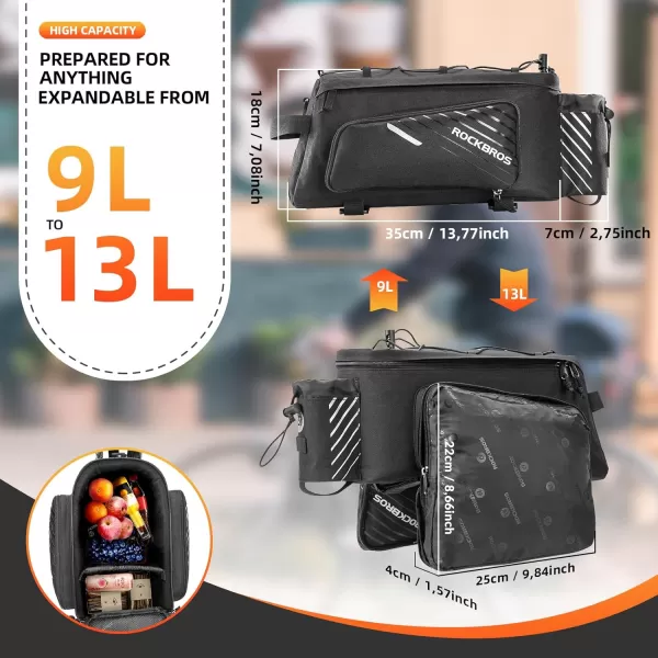 imageROCKBROS Bike Rack Bag Bicycle Bag Trunk Rear Rack Bag Bike Panniers Bike Accessories Basket Storage Luggage Saddle Shoulder Bag 13L With Rain Cover