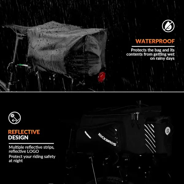 imageROCKBROS Bike Rack Bag Bicycle Bag Trunk Rear Rack Bag Bike Panniers Bike Accessories Basket Storage Luggage Saddle Shoulder Bag 13L With Rain Cover