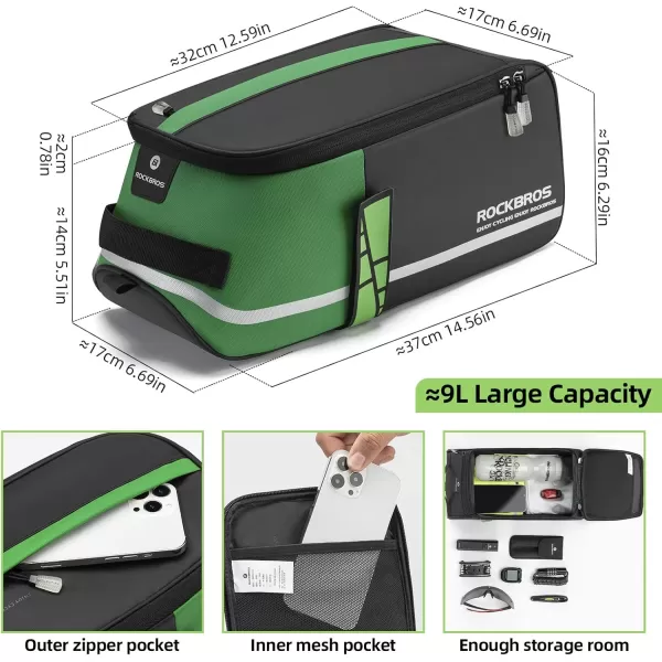 imageROCKBROS Bike Rear Rack Bag Bike Trunk Bag Reflective Bicycle Rear Seat Saddle Bag Cycling Luggage Panniers with Shoulder Straps Green Rain Cover