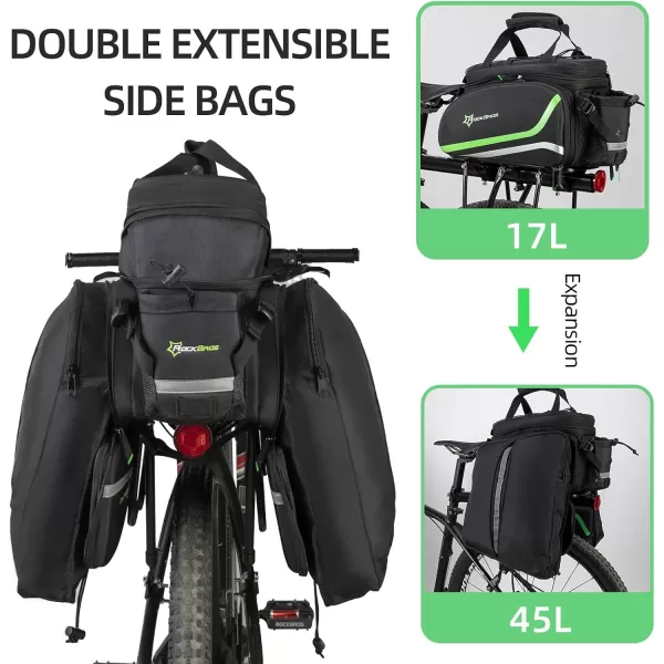 imageROCKBROS Bike Trunk Bag 17L45L Bike Rear Rack Bag Bike Bags for Bicycles Rear Rack Waterproof Bike Rack BagBlack Green
