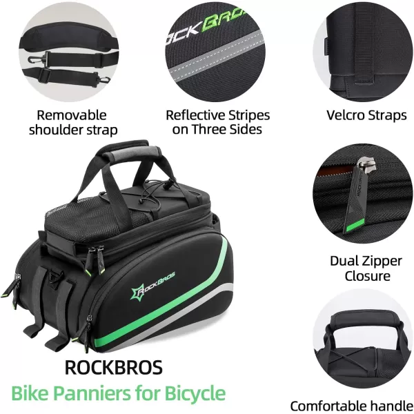imageROCKBROS Bike Trunk Bag 17L45L Bike Rear Rack Bag Bike Bags for Bicycles Rear Rack Waterproof Bike Rack BagBlack Green