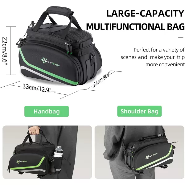 imageROCKBROS Bike Trunk Bag 17L45L Bike Rear Rack Bag Bike Bags for Bicycles Rear Rack Waterproof Bike Rack BagBlack Green
