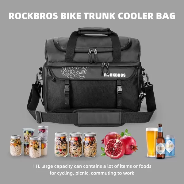 imageROCKBROS Bike Trunk Cooler Bag Bicycle Rack Rear Seat Carrier Bag Insulated Bike Panniers for Bicycle Commuter Shoulder Bag 11L Storage Luggage Bags for Cycling Accessories eBike Cargo Travel