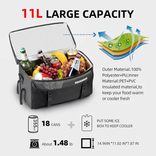 imageROCKBROS Bike Trunk Cooler Bag Bicycle Rack Rear Seat Carrier Bag Insulated Bike Panniers for Bicycle Commuter Shoulder Bag 11L Storage Luggage Bags for Cycling Accessories eBike Cargo Travel
