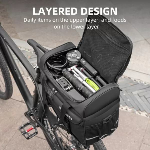 imageROCKBROS Bike Trunk Cooler Bag Bicycle Rack Rear Seat Carrier Bag Insulated Bike Panniers for Bicycle Commuter Shoulder Bag 11L Storage Luggage Bags for Cycling Accessories eBike Cargo Travel