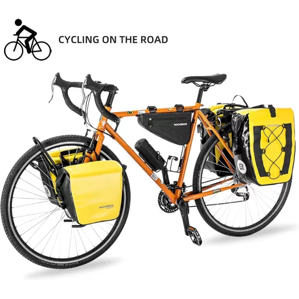 imageROCKBROS Front Roller Panniers Bag Front Rack Bike Bag Sturdy Shelf Package with Carrying Handle ampamp Free Shoulder Strap for Touring Picnic Commuting 1 PairYellow2