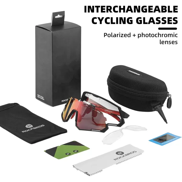 imageROCKBROS Mountain Bike Glasses for Men Cycling Glasses with Interchangeable Polarized  Photochromic Lenses Sport Sunglasses