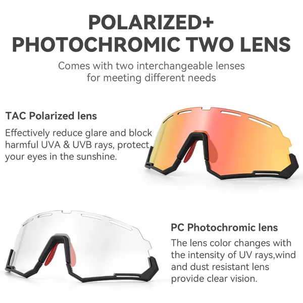imageROCKBROS Mountain Bike Glasses for Men Cycling Glasses with Interchangeable Polarized  Photochromic Lenses Sport Sunglasses