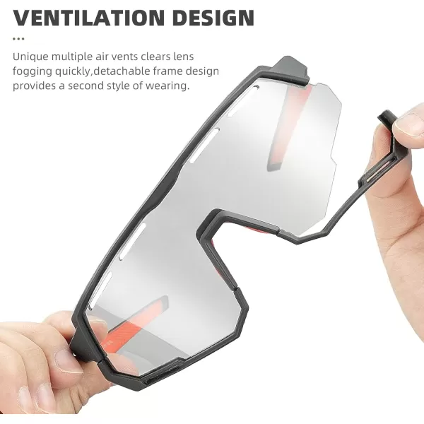 imageROCKBROS Mountain Bike Glasses for Men Cycling Glasses with Interchangeable Polarized  Photochromic Lenses Sport Sunglasses