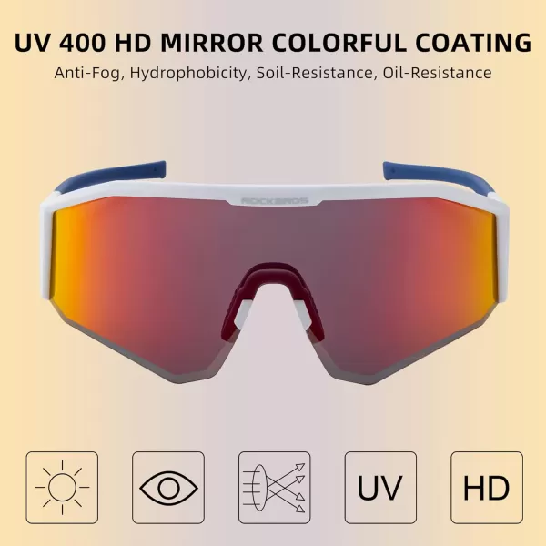 imageROCKBROS Polarized Sports Sunglasses for Men and Women UV 400 Protection Sunglasses for Cycling Running BikingShiny WhiteRed