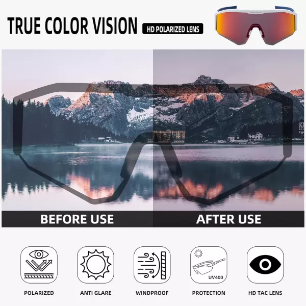 imageROCKBROS Polarized Sports Sunglasses for Men and Women UV 400 Protection Sunglasses for Cycling Running BikingShiny WhiteRed