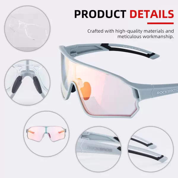 imageROCKBROS Polarized Sunglasses UV Protection for Women Men Cycling SunglassesPhotochromic Transparent Gray