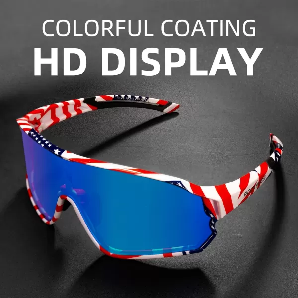 imageROCKBROS Polarized Sunglasses UV Protection for Women Men Cycling SunglassesUs Flagblue