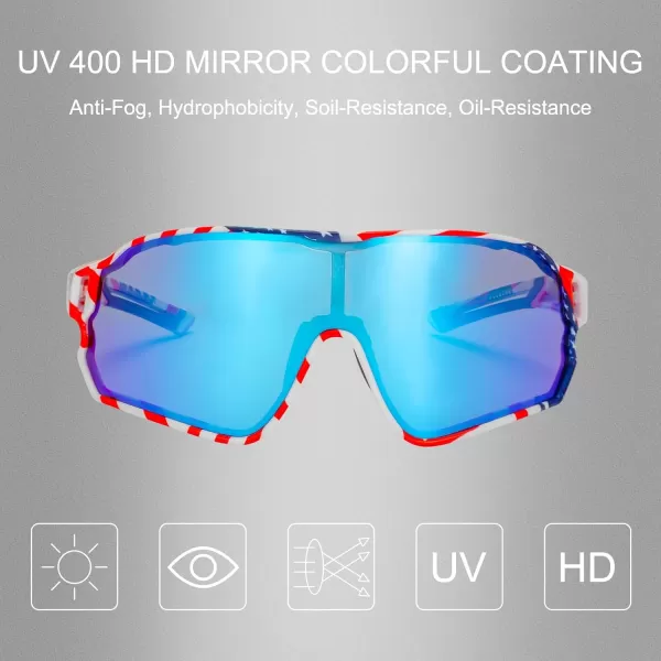 imageROCKBROS Polarized Sunglasses UV Protection for Women Men Cycling SunglassesUs Flagblue