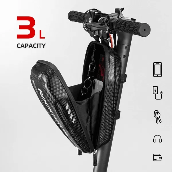 imageROCKBROS Scooter Storage Bag Scooter Front Hanging Bag Waterproof Scooter handlebar Bag Folding Bike EVA Hard Shell Scooter Frame BagLarge3L