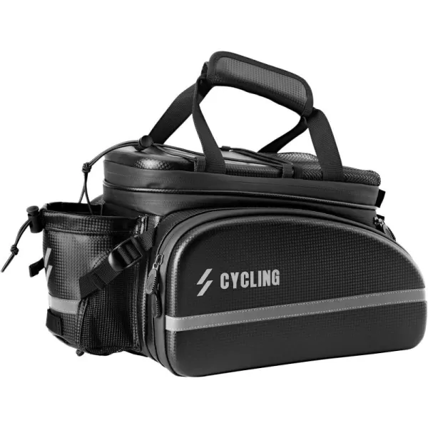 imageROCKBROS Bike Bag Bike Rack Bag Bike Trunk Bag Carbon Leather Bicycle Rear Seat Cargo Bag Bike Pannier Handbag 3 in 1