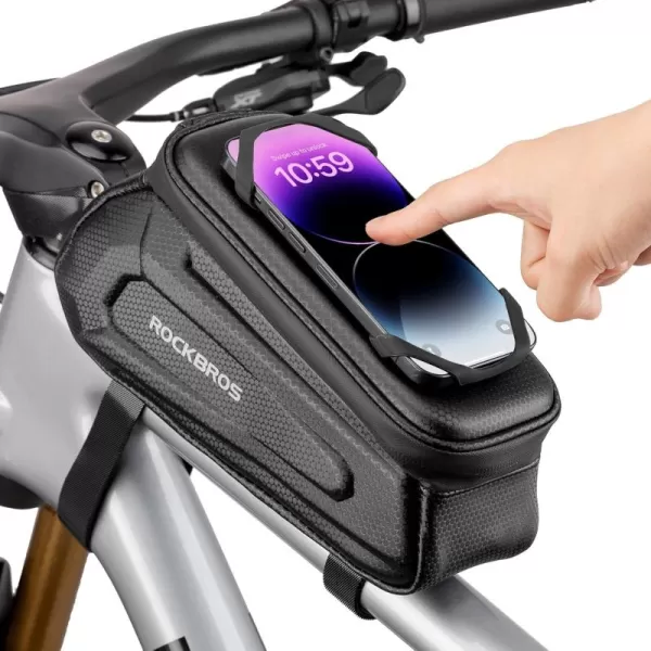 imageROCKBROS Bike Bag Phone Holder Bag Bike Top Tube Bag Bicycle Frame Bag Waterproof Bike Bag Pouch Bike Accessories for Mountain Road Bike MTB Ebikes Compatible with Phone Under 65quot