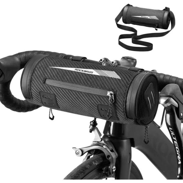 imageROCKBROS Bike Handlebar Bag Front Frame Bag Bike Basket Storage Bag Bicycle Top Tube Bag Lightweight with Shoulder Straps for Road Mountain Bike Cycling Travel