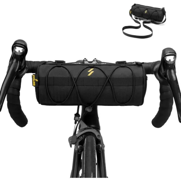 imageROCKBROS Bike Handlebar Bag Small Bicycle Handle Bar Bag Handy Front Bike Bags Handlebar Storage Pouch Pack with Shoulder Strap Little Mountain Road Bike Barrel BagBlack