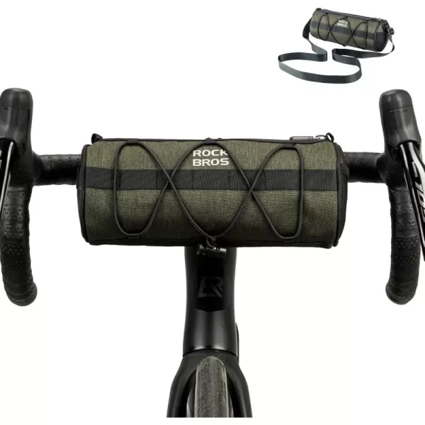 imageROCKBROS Bike Handlebar Bag Small Bicycle Handle Bar Bag Handy Front Bike Bags Handlebar Storage Pouch Pack with Shoulder Strap Little Mountain Road Bike Barrel BagDark Green