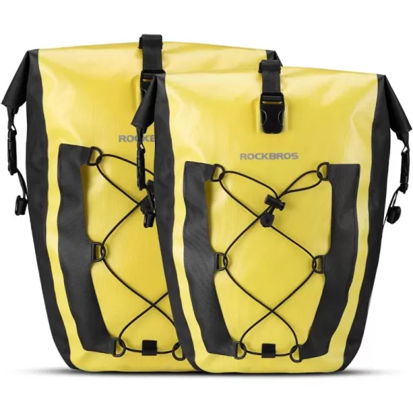 imageROCKBROS Bike Pannier Waterproof 27L Large Capacity Bike Bag Rear Rack Bicycle Pannier Bag Waterproof for Grocery Touring Cycling Triangle Grey1yellow2