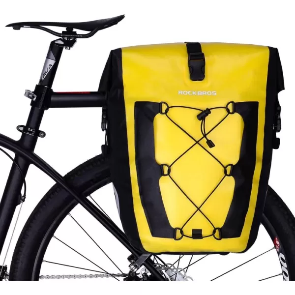 imageROCKBROS Bike Pannier Waterproof 27L Large Capacity Bike Bag Rear Rack Bicycle Pannier Bag Waterproof for Grocery Touring Cycling Triangle Grey1yellow1