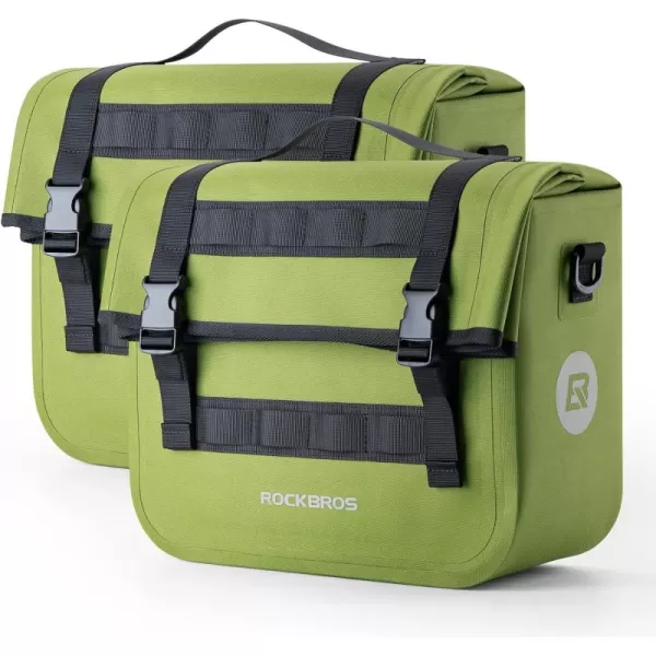 imageROCKBROS Bike Panniers 15L Capacity Waterproof Bike Rack Bag Bicycle Panniers for Cycling Commuting Bikepacking BlackGreen 2PCS