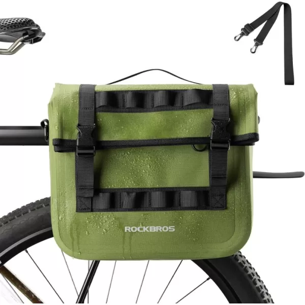 imageROCKBROS Bike Panniers 15L Capacity Waterproof Bike Rack Bag Bicycle Panniers for Cycling Commuting Bikepacking BlackGreen