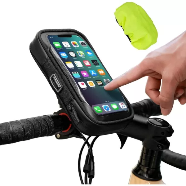 imageROCKBROS Bike Phone Mount Bag Bicycle Phone Holder Waterproof Bike Bag 360Rotatable Shockproof Handlebar Cycling Pouch Bike Accessories Motorcycle Cell Phone Holder Below 68with Rain Cover