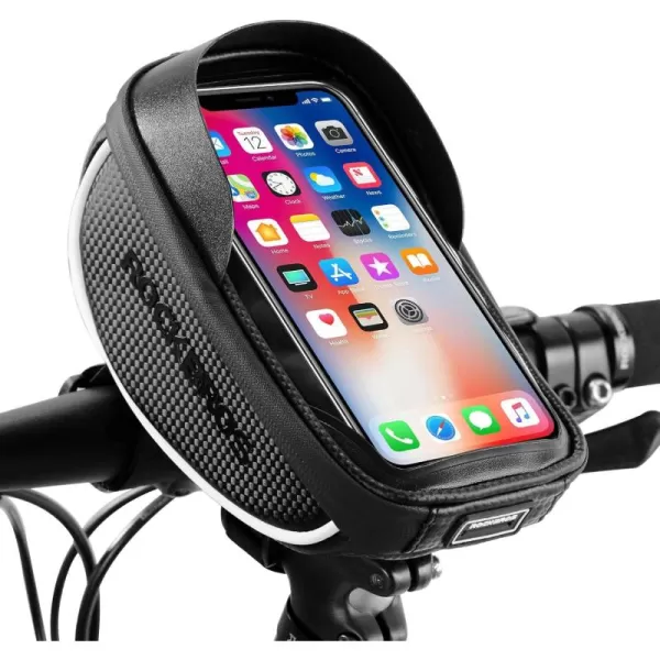 imageROCKBROS Bike Phone Mount Bag Bike Front Frame Handlebar Bag Waterproof Bike Phone Holder Case Bicycle Accessories Pouch Sensitive Touch Screen Compatible with iPhone 11 XS Max XR 8 Plus Below 65quotblack