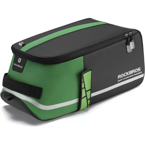 imageROCKBROS Bike Rear Rack Bag Bike Trunk Bag Reflective Bicycle Rear Seat Saddle Bag Cycling Luggage Panniers with Shoulder Straps Green Rain Cover