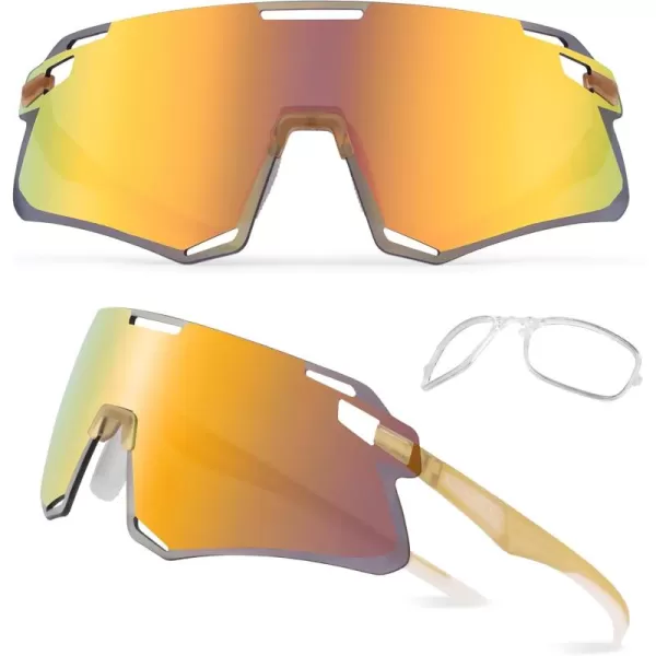 imageROCKBROS Cycling Glasses Sports Sunglasses with Anti Blue Lenses Men Cycling Glasses MTB Biking SunglassesGolden Chai Elegance
