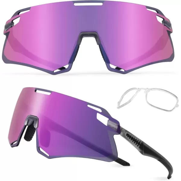 imageROCKBROS Cycling Glasses Sports Sunglasses with Anti Blue Lenses Men Cycling Glasses MTB Biking SunglassesGray Violet Serenity
