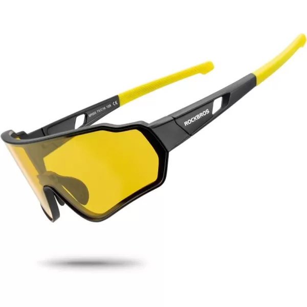 imageROCKBROS Polarized Cycling Sunglasses for Men Sports Glasses Women UV protection Bike Glasses for Driving Running FishingFrameblack YellowLens Yellow