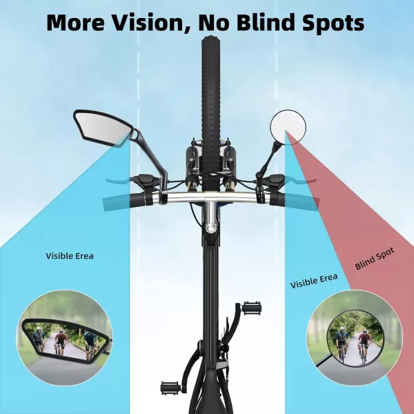 imageROCKBROS 2024 Bike Mirror HD BlastResistant Bike Mirror Handlebar Mount 360 Degree Adjustable Ebike Mirror Rotatable Bicycle Mirror Easy to Installblackleft and right