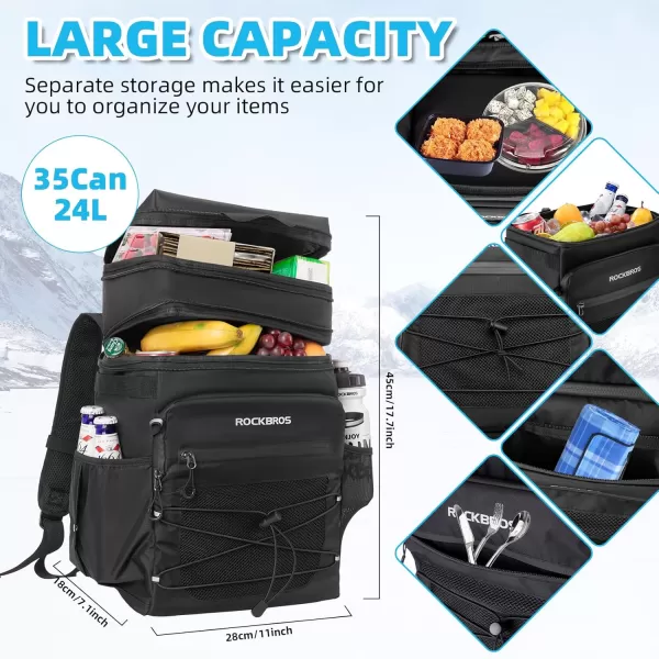 imageROCKBROS Backpack Cooler Insulated 36 Cans Soft Cooler BackpackLeakproof with Removable Lunch Bag Lightweight Portable for Beach Picnic Camping Outdoor Party
