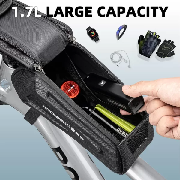imageROCKBROS Bike Bag Phone Mount Bag Bicycle Accessories Pouch EVA Waterproof Bike Phone Holder Top Tube Front Frame Bag Handlebar Bags Compatible Phones Under 68BlackHook and Loop